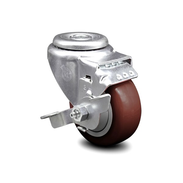 3 Inch Maroon Polyurethane Wheel Swivel Bolt Hole Caster with Brake SCC